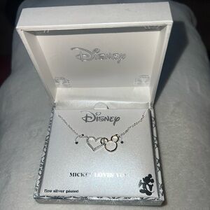 Disney Silver Necklace with Heart and Mickey Charm